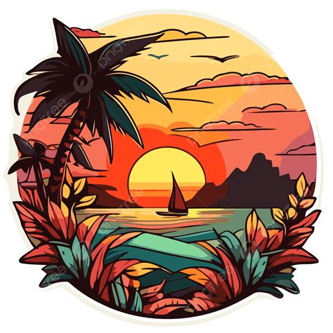 Tropical Sunset Icon Vector Beach Sunset Beach Sunset Clipart