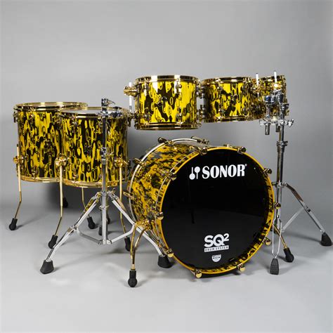 Sonor SQ2 Thin Beech 6pc Shell Pack-Yellow Tribal w/ Gold Hardware ...