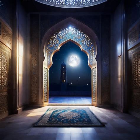 Premium Photo Moonlight Illuminating An Islamic Mosque Interior