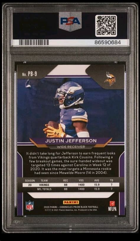 2020 Panini Chronicles Prizm Black PB 9 Justin Jefferson Rookie PSA