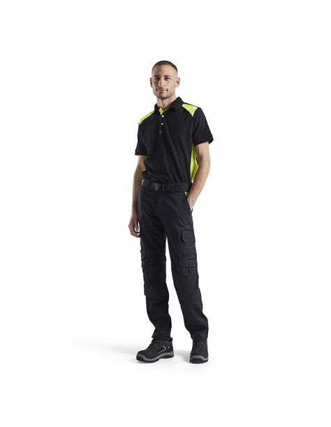 Pantalon industrie avec poches genouillères stretch 2D Noir Jaune fluo