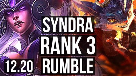 SYNDRA Vs RUMBLE MID Rank 1 Syndra Rank 3 3 0 5 KR Challenger