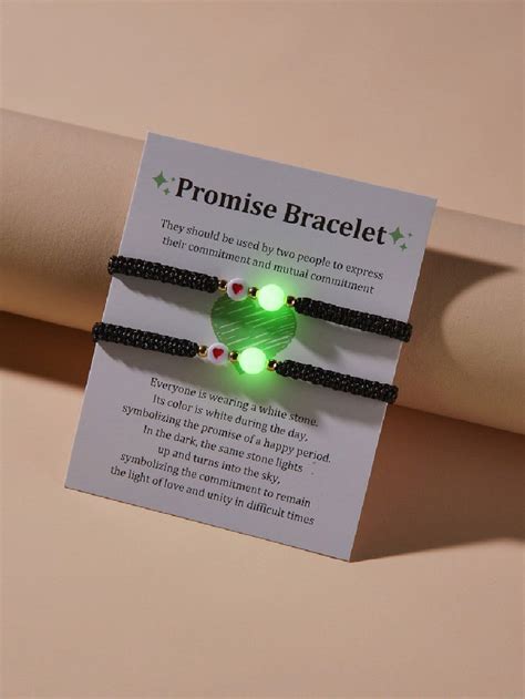 2pcs Couple Glow In The Dark Bead Decor Bracelet Promise Bracelet