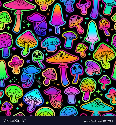 Trippy Colorful Mushrooms