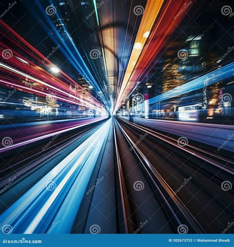 Motion Light Trails On An Mrt Track A High Speed Abstract Stock