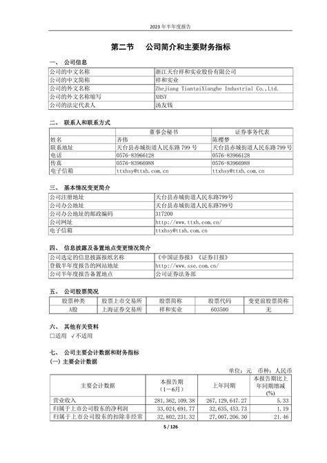 603500 祥和实业 2023年半年度报告报告 报告厅