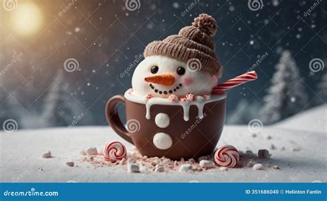 A Cute Snowman Shaped Hot Chocolate Stock Illustration Illustration Of Snowman Cookie 351686040
