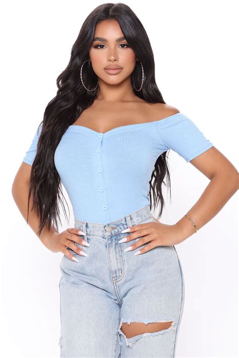 Fool In Love Short Sleeve Bodysuit Blue Fashion Nova Bodysuits