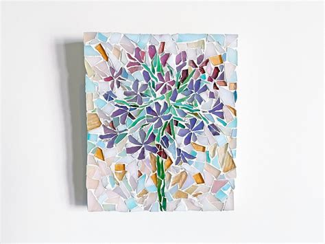 A Purple Agapanthus African Lily In Ivory Blue Background Stained Glass