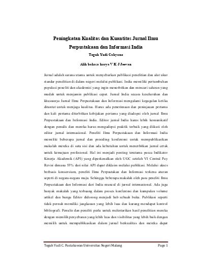 Peningkatan Kualitas Dan Kuantitas Jurnal Ilmu Perpustakaan Dan