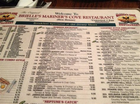 Menu At Mariner S Cove Restaurant Brielle