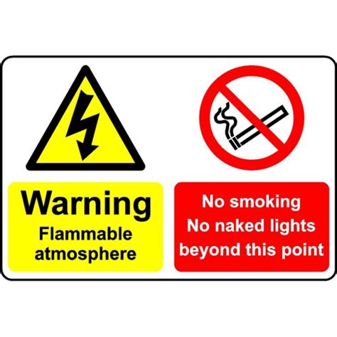 Warning Flammable Atmosphere No Smoking No Naked Lights Safety Sign