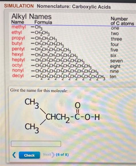 Solved SIMULATION Nomenclature Carboxylic Acids Alkyl Names Chegg