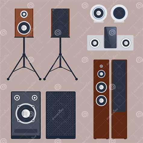 Home Sound System Stereo Flat Vector Music Loudspeakers Player