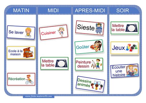 Emploi du temps des activités à la maison en maternelle