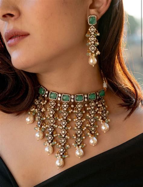 Mint Victorian Uncut Polki Kundan Pearl Choker Sabyasachi Designer