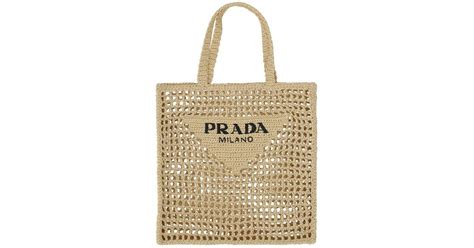 Prada Logo Printed Woven Tote Bag In Natural Lyst