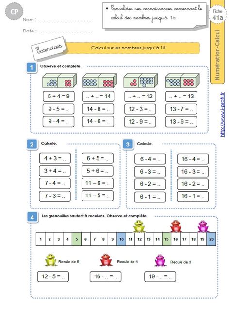 Cpnumeration Calculcalcul Sur Les Nombres Jusquà 15