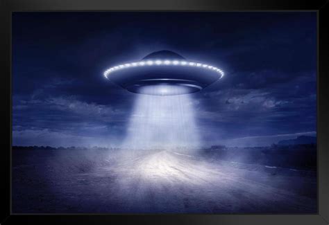 Trinx Alien Spaceship Landing On Rural Road Art Print Black Wood Framed Poster 20x14 Framed On