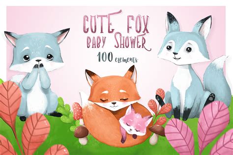 Cute Fox Baby Shower Set By Digi Potwor Thehungryjpeg