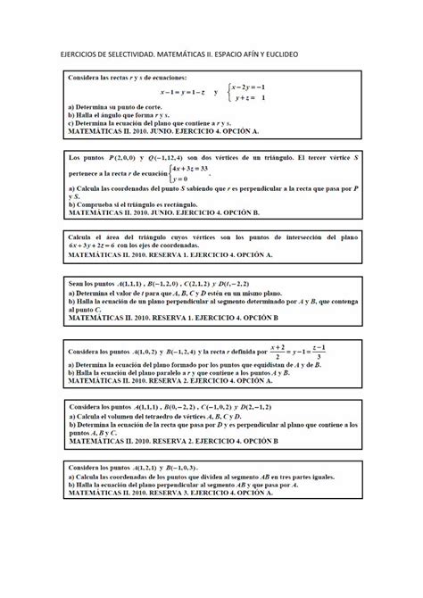 Pdf Ejercicios De Selectividad Matem Ticas Ii Espacio Af N