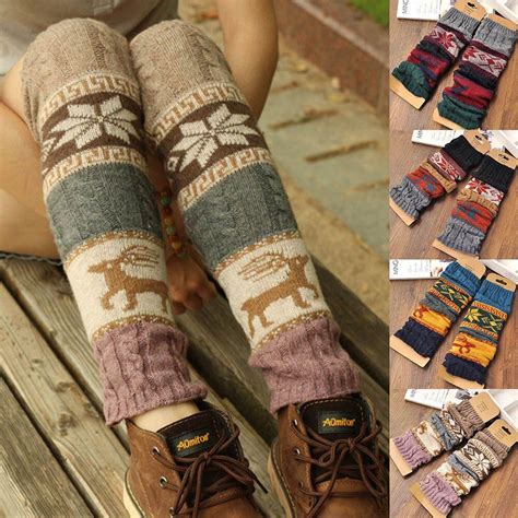 Buy Winter Warm Leg Warmers Cable Knit Knitted Crochet High Long Socks