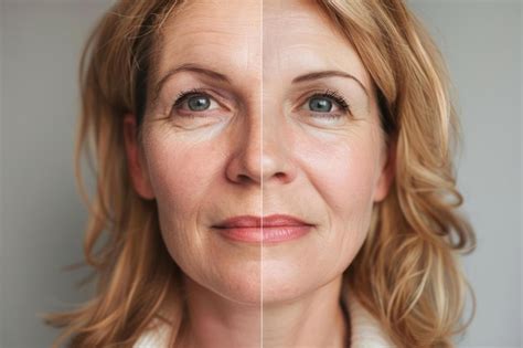 A Mature Woman Face Before And After Results Of A Rejuvenating Cosmetic