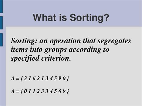 Ppt Introduction To Sorting Powerpoint Presentation Free Download