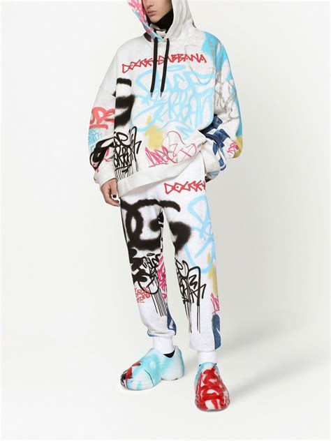 Dolce And Gabbana Graffiti Print Cotton Blend Hoodie White Farfetch