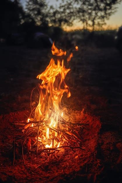 Premium Photo Campfire Evening The Warmth Of Fire Contrasting The