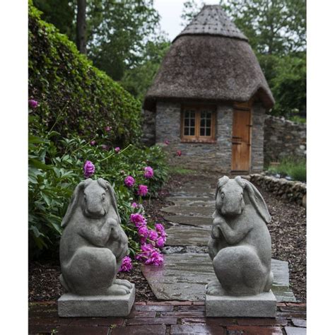 Victorian Rabbit Set Stone Outdoor Statues Kinsey Garden Decor Campania International Stone