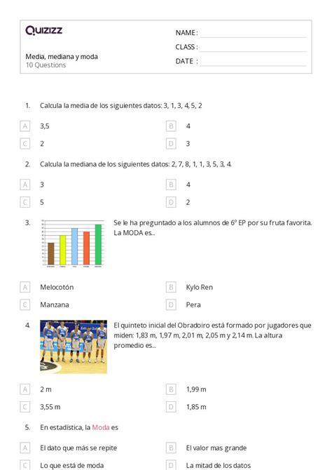 Media Mediana Y Moda Hojas De Trabajo Para Grado En Quizizz