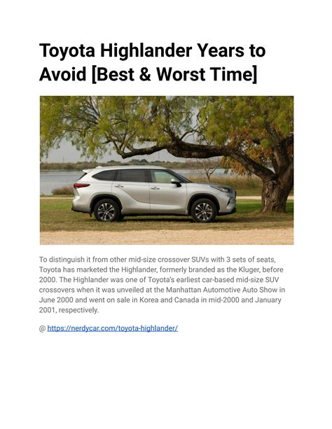 Toyota Highlander Years To Avoid [best And Worst Time] By Nerdy Car Issuu