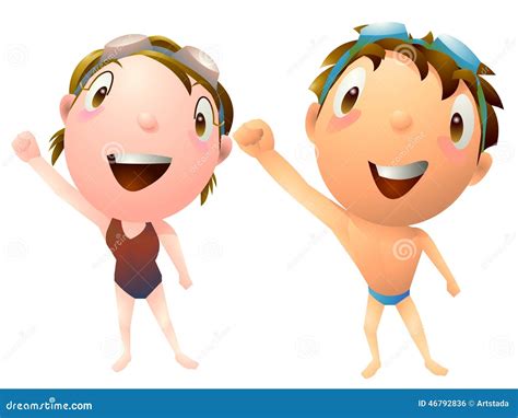 Two Kids In Swimming Pool Royalty Free Illustration