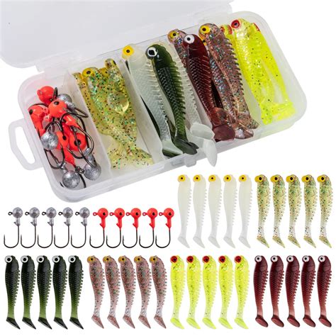 Goture 40pcs Lot Soft Lure Kit Soft Fishing Lure 5cm 0 7g Jig Head Hook