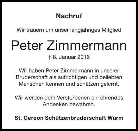 Traueranzeigen Von Peter Zimmermann Aachen Gedenkt