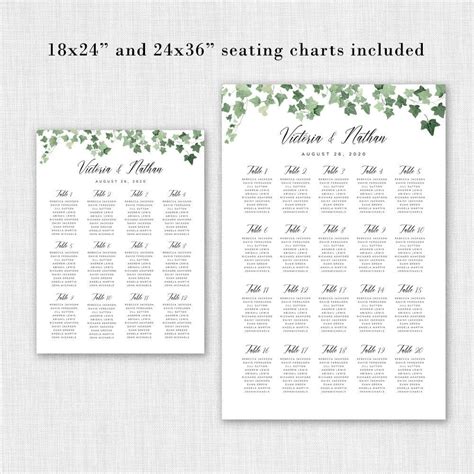 Editable Seating Chart Poster Greenery Seating Chart Etsy Uk