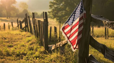 American Flag On Farm Fence Rustic American Flag Sunrise On American