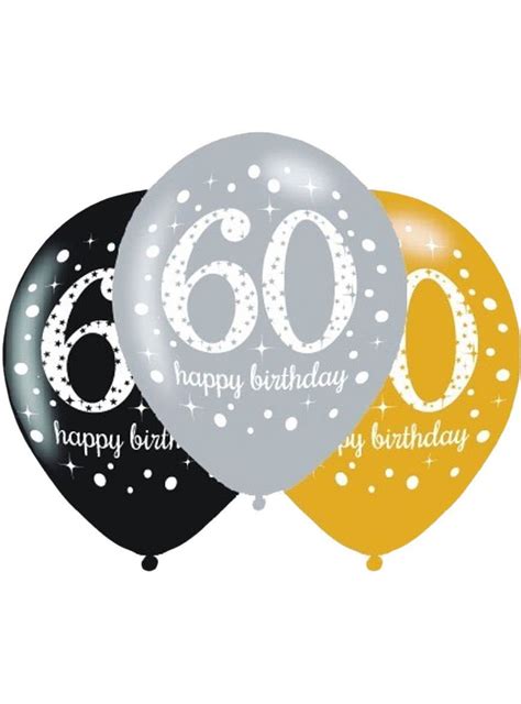 Black And Gold 60th Birthday 6 Pack Party Balloons