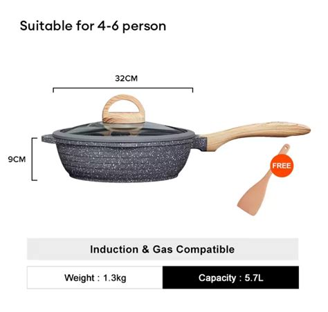 Jeetee Marble Stone Non Stick Wok With Lid Periuk Kuali Tak Melekat