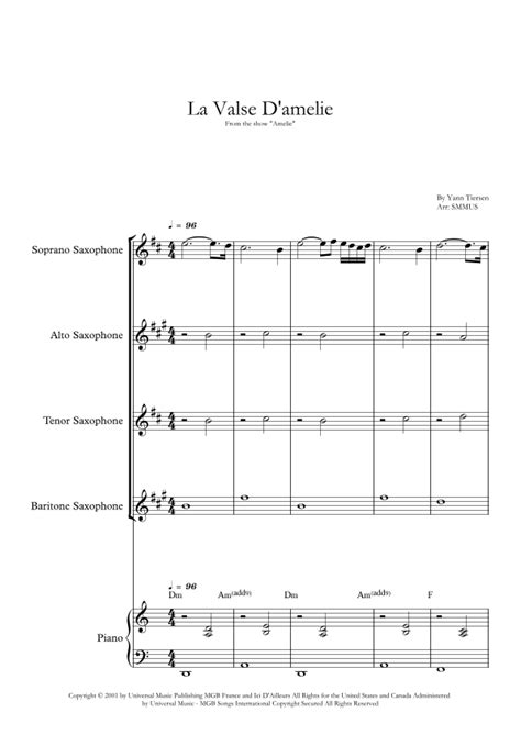 La Valse D Amelie Arr Smmus Sheet Music Yann Tiersen Woodwind