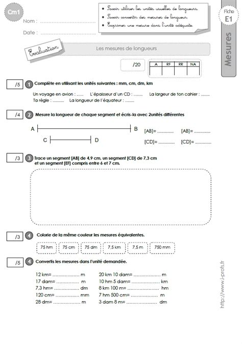 Cm1 Evaluation Sur Les Mesures De Longueurs Mesure De Longueur Hot