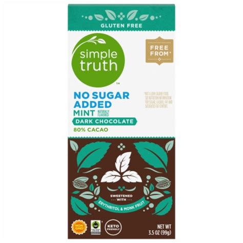 Simple Truth 80 Cacao No Sugar Added Dark Chocolate Mint Bar 3 5 Oz