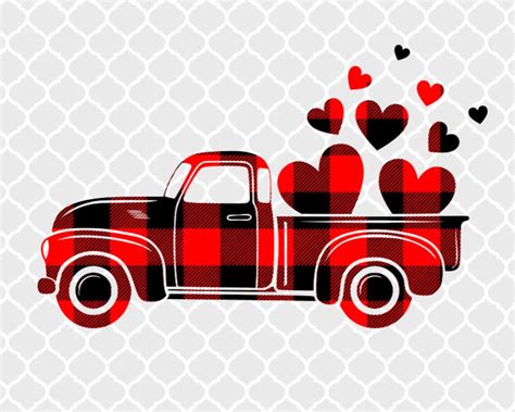 Valentines Buffalo Plaid Truck Svg Valentines Vintage Truck Etsy