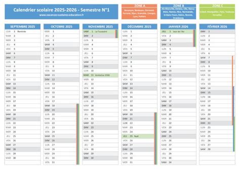 Calendrier Semestriel 2025 2026 Semestre 1 Et Semestre 2 2025 2026