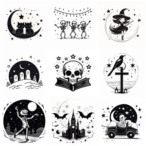 Gothic Outline Icons Cartoon Tshirts Midjourney Prompt Promptbase