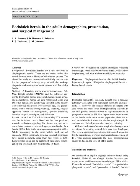 Bochdalek Hernia In The Adult Demographics Presentation And Surgical