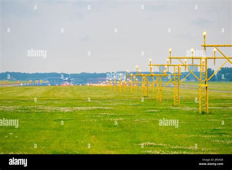 The Guiding Lights To The Runway Of An Airport Stock Photo Alamy