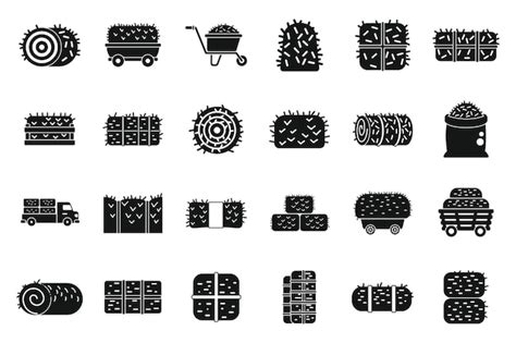 Premium Vector Bale Of Hay Icons Set Simple Vector Agriculture Bale