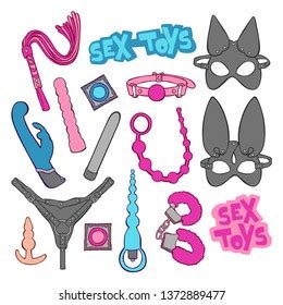 Sex Toys Vibrator Handcuffs Condoms Leather Stock Vector Royalty Free